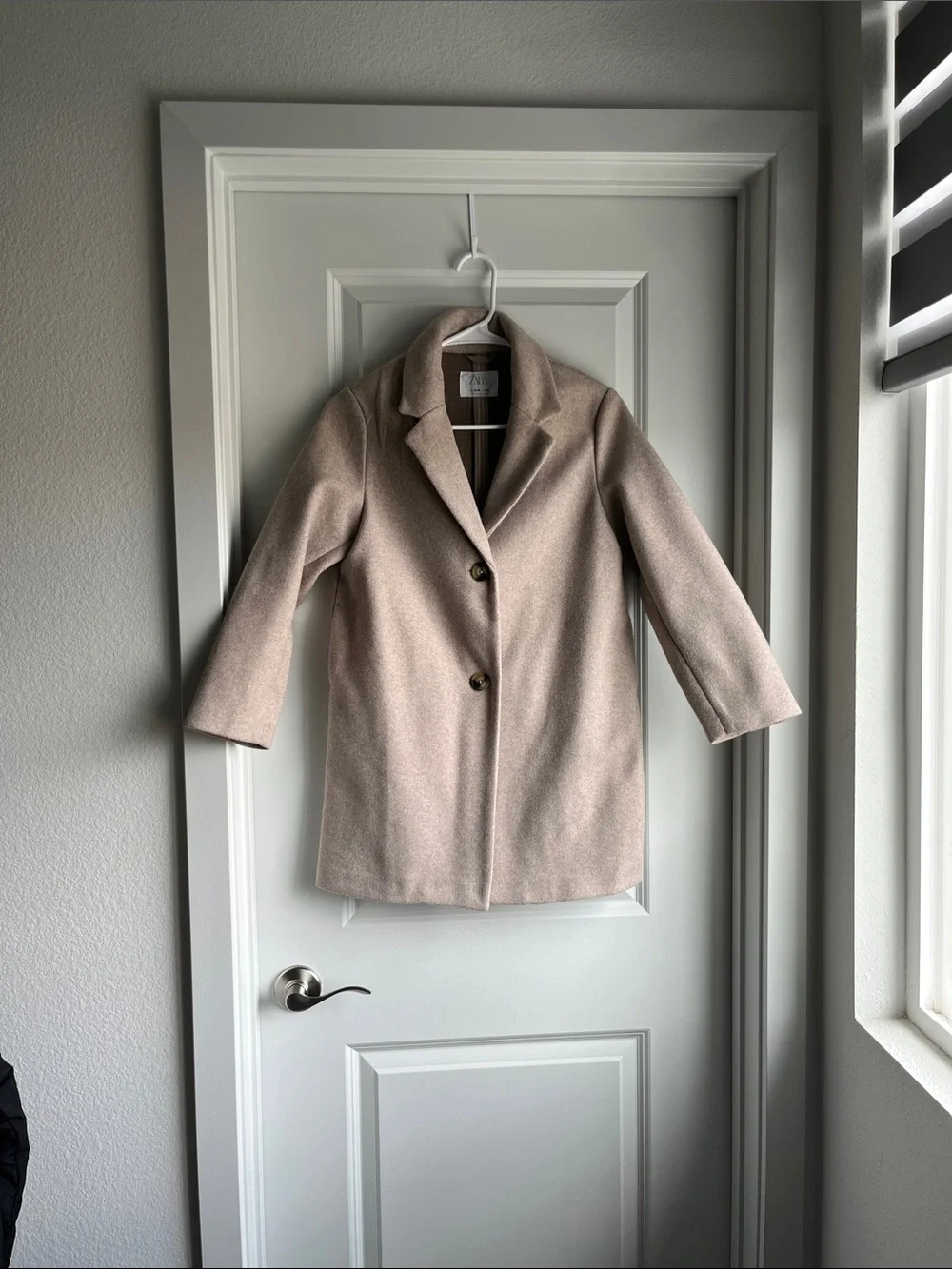 Zara Light Beige Girls' Single-Breasted Pea Coat